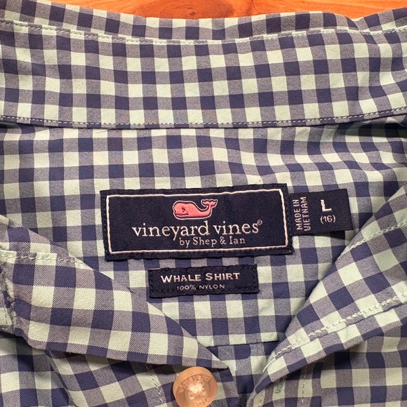 Vineyard Vines Boys' Gingham Plaid Button-Down Shirt – Size L (16) - Picture 1 of 6